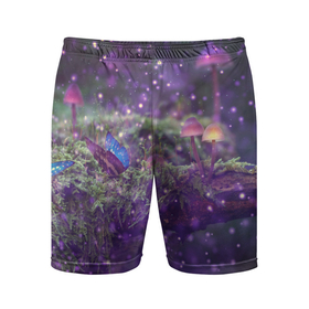 Мужские шорты спортивные с принтом Мистический лес с грибочками ,  |  | Тематика изображения на принте: 