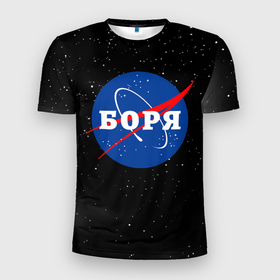Мужская футболка 3D Slim с принтом Боря Наса космос в Санкт-Петербурге, 100% полиэстер с улучшенными характеристиками | приталенный силуэт, круглая горловина, широкие плечи, сужается к линии бедра | 