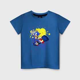 Детская футболка хлопок с принтом Синий ёж Соник на сноуборде , 100% хлопок | круглый вырез горловины, полуприлегающий силуэт, длина до линии бедер | 