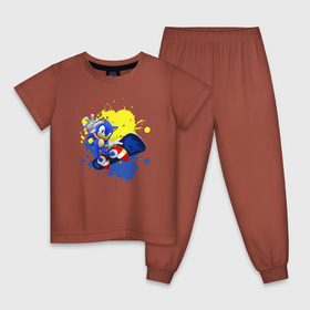 Детская пижама хлопок с принтом Синий ёж Соник на сноуборде в Курске, 100% хлопок |  брюки и футболка прямого кроя, без карманов, на брюках мягкая резинка на поясе и по низу штанин
 | 