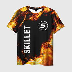 Мужская футболка 3D с принтом Skillet и пылающий огонь в Тюмени, 100% полиэфир | прямой крой, круглый вырез горловины, длина до линии бедер | 