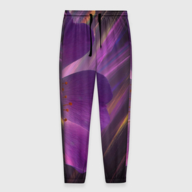 Мужские брюки 3D с принтом Фиолетовый цветок светящийся в Екатеринбурге, 100% полиэстер | манжеты по низу, эластичный пояс регулируется шнурком, по бокам два кармана без застежек, внутренняя часть кармана из мелкой сетки | 