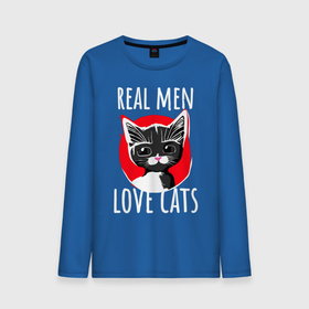 Мужской лонгслив хлопок с принтом Real Men Love Cats Темный фон в Санкт-Петербурге, 100% хлопок |  | 