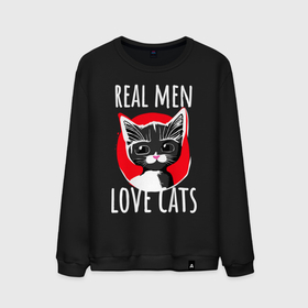 Мужской свитшот хлопок с принтом Real Men Love Cats Темный фон в Курске, 100% хлопок |  | 