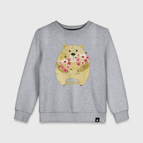 Детский свитшот хлопок с принтом Flowers by bear в Курске, 100% хлопок | круглый вырез горловины, эластичные манжеты, пояс и воротник | Тематика изображения на принте: 