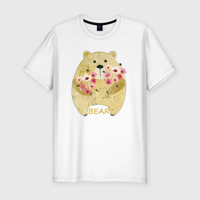 Мужская футболка хлопок Slim с принтом Flowers by bear в Кировске, 92% хлопок, 8% лайкра | приталенный силуэт, круглый вырез ворота, длина до линии бедра, короткий рукав | 