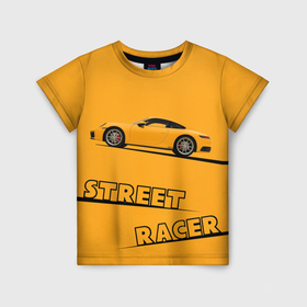 Детская футболка 3D с принтом Желтая машинка street racer в Тюмени, 100% гипоаллергенный полиэфир | прямой крой, круглый вырез горловины, длина до линии бедер, чуть спущенное плечо, ткань немного тянется | 