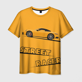 Мужская футболка 3D с принтом Желтая машинка street racer , 100% полиэфир | прямой крой, круглый вырез горловины, длина до линии бедер | Тематика изображения на принте: 