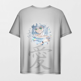 Мужская футболка 3D с принтом Аниме любовь девочка с синими глазами в Петрозаводске, 100% полиэфир | прямой крой, круглый вырез горловины, длина до линии бедер | Тематика изображения на принте: 
