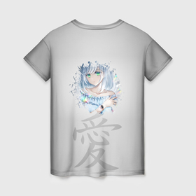 Женская футболка 3D с принтом Аниме любовь девочка с синими глазами в Курске, 100% полиэфир ( синтетическое хлопкоподобное полотно) | прямой крой, круглый вырез горловины, длина до линии бедер | 
