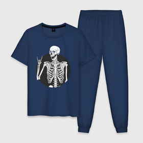 Мужская пижама хлопок с принтом Скелет показывает 