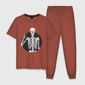 Мужская пижама хлопок с принтом Скелет с жестом 