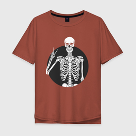 Мужская футболка хлопок Oversize с принтом Скелет с жестом 