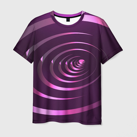 Мужская футболка 3D с принтом Неоновые фиолетовые круги на воде: абстракция света в Санкт-Петербурге, 100% полиэфир | прямой крой, круглый вырез горловины, длина до линии бедер | 
