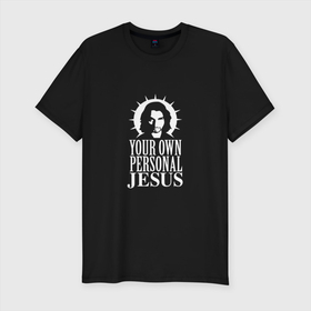 Мужская футболка хлопок Slim с принтом Your own personal jesus в Санкт-Петербурге, 92% хлопок, 8% лайкра | приталенный силуэт, круглый вырез ворота, длина до линии бедра, короткий рукав | Тематика изображения на принте: 