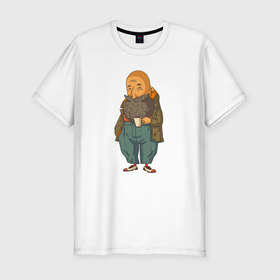 Мужская футболка хлопок Slim с принтом Бородач с кружкой кофе в Екатеринбурге, 92% хлопок, 8% лайкра | приталенный силуэт, круглый вырез ворота, длина до линии бедра, короткий рукав | 
