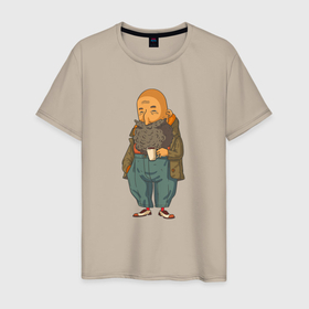 Мужская футболка хлопок с принтом Бородач с кружкой кофе в Белгороде, 100% хлопок | прямой крой, круглый вырез горловины, длина до линии бедер, слегка спущенное плечо. | 