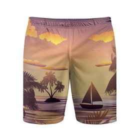Мужские шорты спортивные с принтом Лодка в море на закате возле тропических островов в Тюмени,  |  | 