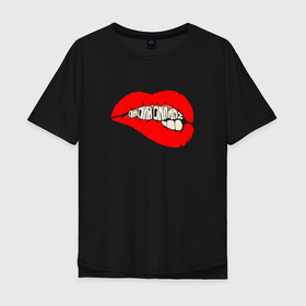 Мужская футболка хлопок Oversize с принтом Папин Олимпос губы в Белгороде, 100% хлопок | свободный крой, круглый ворот, “спинка” длиннее передней части | Тематика изображения на принте: 