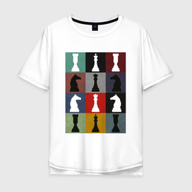 Мужская футболка хлопок Oversize с принтом Шахматные фигуры на цветном фоне в Курске, 100% хлопок | свободный крой, круглый ворот, “спинка” длиннее передней части | Тематика изображения на принте: 
