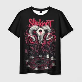 Мужская футболка 3D с принтом Slipknot   goat skull , 100% полиэфир | прямой крой, круглый вырез горловины, длина до линии бедер | Тематика изображения на принте: 