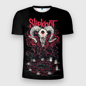 Мужская футболка 3D Slim с принтом Slipknot   goat skull , 100% полиэстер с улучшенными характеристиками | приталенный силуэт, круглая горловина, широкие плечи, сужается к линии бедра | Тематика изображения на принте: 