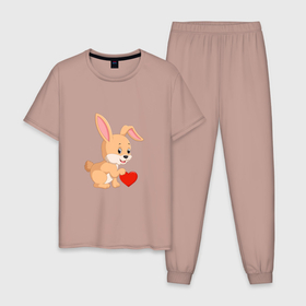 Мужская пижама хлопок с принтом Кролик с сердечком в Петрозаводске, 100% хлопок | брюки и футболка прямого кроя, без карманов, на брюках мягкая резинка на поясе и по низу штанин
 | 