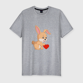 Мужская футболка хлопок Slim с принтом Кролик с сердечком в Петрозаводске, 92% хлопок, 8% лайкра | приталенный силуэт, круглый вырез ворота, длина до линии бедра, короткий рукав | 