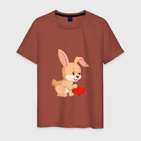 Мужская футболка хлопок с принтом Кролик с сердечком в Петрозаводске, 100% хлопок | прямой крой, круглый вырез горловины, длина до линии бедер, слегка спущенное плечо. | 