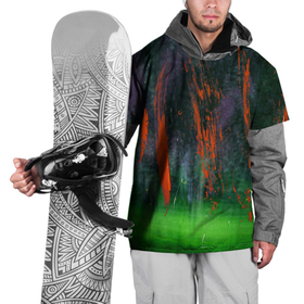 Накидка на куртку 3D с принтом Абстрактный зелёный туман и красная краска в Новосибирске, 100% полиэстер |  | 