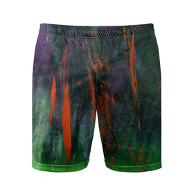 Мужские шорты спортивные с принтом Абстрактный зелёный туман и красная краска в Курске,  |  | 