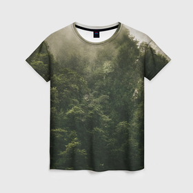 Женская футболка 3D с принтом Листья и дождик в Курске, 100% полиэфир ( синтетическое хлопкоподобное полотно) | прямой крой, круглый вырез горловины, длина до линии бедер | 