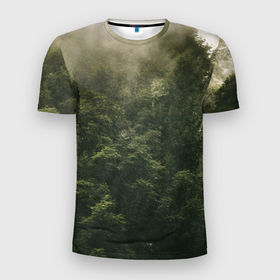 Мужская футболка 3D Slim с принтом Листья и дождик в Курске, 100% полиэстер с улучшенными характеристиками | приталенный силуэт, круглая горловина, широкие плечи, сужается к линии бедра | 