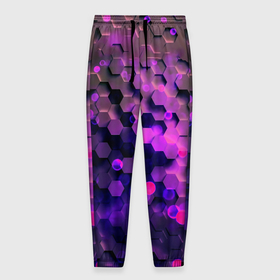 Мужские брюки 3D с принтом Плиты фиолетовый неон , 100% полиэстер | манжеты по низу, эластичный пояс регулируется шнурком, по бокам два кармана без застежек, внутренняя часть кармана из мелкой сетки | 