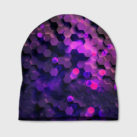 Шапка 3D с принтом Плиты фиолетовый неон в Тюмени, 100% полиэстер | универсальный размер, печать по всей поверхности изделия | 
