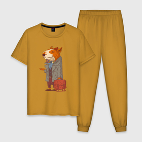 Мужская пижама хлопок с принтом Пёс ученный в Петрозаводске, 100% хлопок | брюки и футболка прямого кроя, без карманов, на брюках мягкая резинка на поясе и по низу штанин
 | 