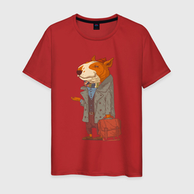 Мужская футболка хлопок с принтом Пёс ученный в Петрозаводске, 100% хлопок | прямой крой, круглый вырез горловины, длина до линии бедер, слегка спущенное плечо. | 