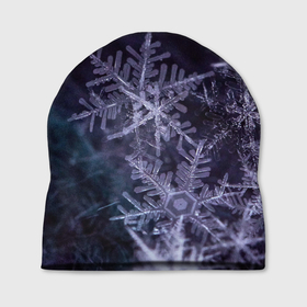 Шапка 3D с принтом Снежинки макро фото в Екатеринбурге, 100% полиэстер | универсальный размер, печать по всей поверхности изделия | Тематика изображения на принте: 