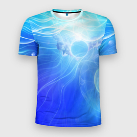 Мужская футболка 3D Slim с принтом Голубой пульсар в Екатеринбурге, 100% полиэстер с улучшенными характеристиками | приталенный силуэт, круглая горловина, широкие плечи, сужается к линии бедра | Тематика изображения на принте: 
