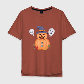 Мужская футболка хлопок Oversize с принтом Тыква с шариками на хэллоуин в Курске, 100% хлопок | свободный крой, круглый ворот, “спинка” длиннее передней части | 