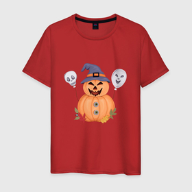 Мужская футболка хлопок с принтом Тыква с шариками на хэллоуин в Белгороде, 100% хлопок | прямой крой, круглый вырез горловины, длина до линии бедер, слегка спущенное плечо. | 