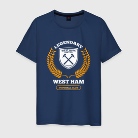 Мужская футболка хлопок с принтом Лого West Ham и надпись legendary football club , 100% хлопок | прямой крой, круглый вырез горловины, длина до линии бедер, слегка спущенное плечо. | 