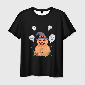 Мужская футболка 3D с принтом Злая тыква с шариками в Курске, 100% полиэфир | прямой крой, круглый вырез горловины, длина до линии бедер | 