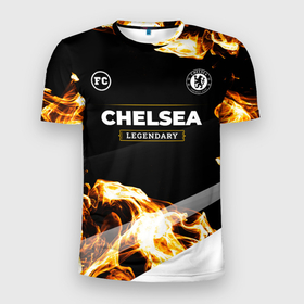 Мужская футболка 3D Slim с принтом Chelsea legendary sport fire , 100% полиэстер с улучшенными характеристиками | приталенный силуэт, круглая горловина, широкие плечи, сужается к линии бедра | 