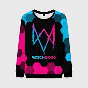 Мужской свитшот 3D с принтом Watch Dogs   neon gradient в Петрозаводске, 100% полиэстер с мягким внутренним слоем | круглый вырез горловины, мягкая резинка на манжетах и поясе, свободная посадка по фигуре | Тематика изображения на принте: 