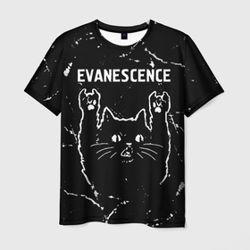 Мужская футболка 3D с принтом Группа Evanescence и рок кот в Екатеринбурге, 100% полиэфир | прямой крой, круглый вырез горловины, длина до линии бедер | Тематика изображения на принте: 