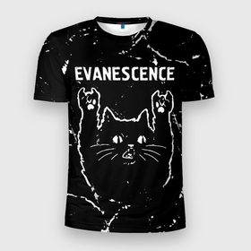Мужская футболка 3D Slim с принтом Группа Evanescence и рок кот в Екатеринбурге, 100% полиэстер с улучшенными характеристиками | приталенный силуэт, круглая горловина, широкие плечи, сужается к линии бедра | Тематика изображения на принте: 