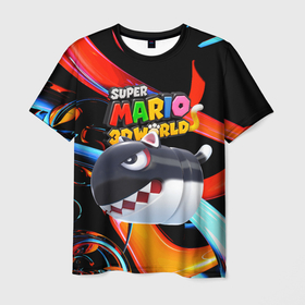 Мужская футболка 3D с принтом Cat Bullet Bill   Super mario 3D World   Nintendo в Петрозаводске, 100% полиэфир | прямой крой, круглый вырез горловины, длина до линии бедер | Тематика изображения на принте: 