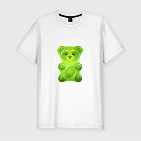 Мужская футболка хлопок Slim с принтом желейный медведь зеленый в Курске, 92% хлопок, 8% лайкра | приталенный силуэт, круглый вырез ворота, длина до линии бедра, короткий рукав | 