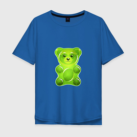Мужская футболка хлопок Oversize с принтом желейный медведь зеленый в Курске, 100% хлопок | свободный крой, круглый ворот, “спинка” длиннее передней части | 